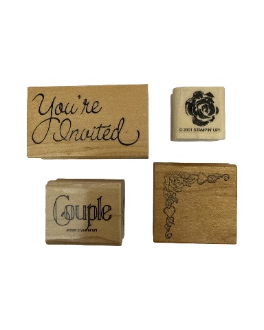 Commotion Art Impression Rose Couple Your're Invited Wooden Rubber Stamp