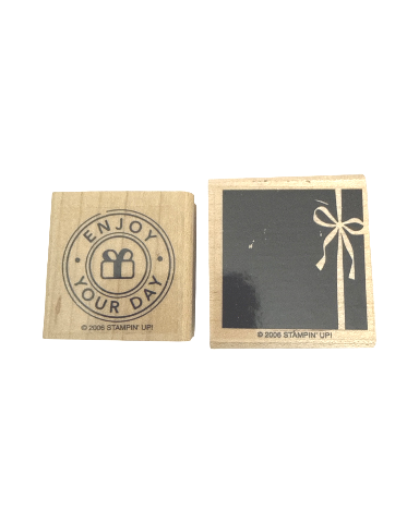 Enjoyi your Day with Give Present and bow Stamping Up Wooden Rubber Stamp