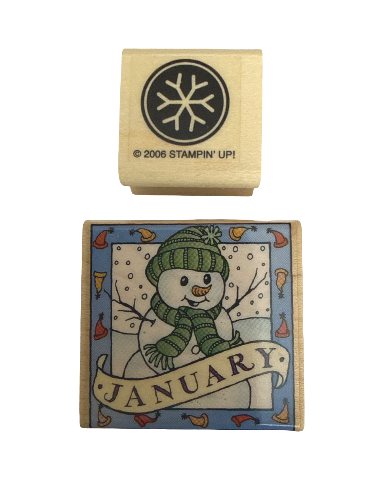 Hero Arts January Snowman Snowflake Stamping Up Wooden Rubber Stamp