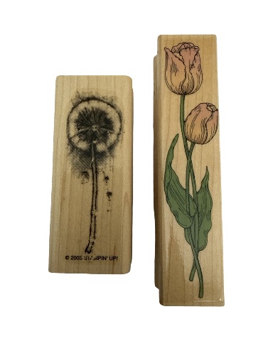 Stampin Up Hero Arts Tulip and Dandilion Flower Puff Wooden Rubber Stamp