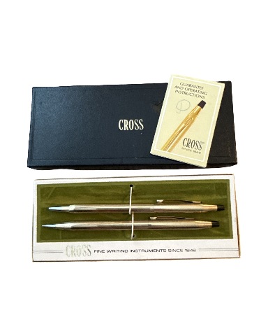 Vintage fountain Pen Cross Pen and Pencil Set in Original Box .05 12KT Gold