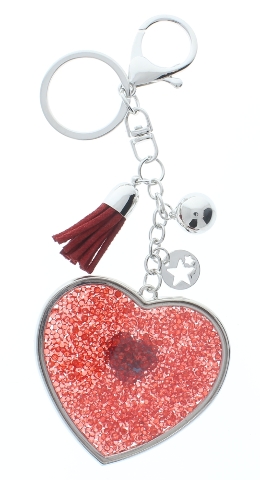 Rhinestone Bling Red Heart and Tassel with silver tone Accents Key