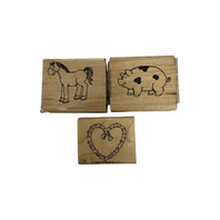 Farm Animals Horse Pig Rope Heart  Wooden Rubber Stamp