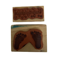 Congratulations Baby Feet Imprints Wooden Rubber Stamp