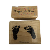 Congratulations Baby Feet Imprints Wooden Rubber Stamp