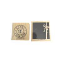 Enjoyi your Day with Give Present and bow Stamping Up Wooden Rubber Stamp