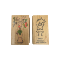 Hero Arts Stamping Up Santa and Reindeer Wooden Rubber Stamp