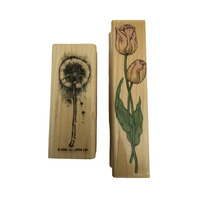 Stampin Up Hero Arts Tulip and Dandilion Flower Puff Wooden Rubber Stamp