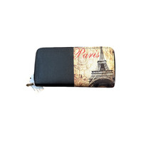 Paris themed Chocolate Zippered clutch purse wallet Credit Card and Coin Holders