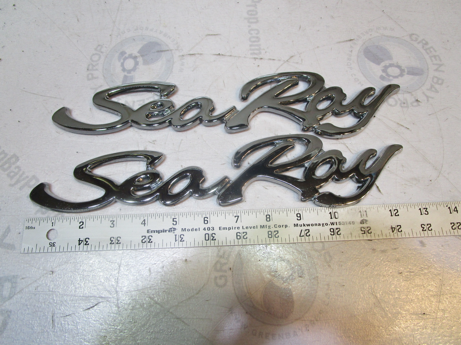Sea Ray Script Boat Emblem Plaque Set Plastic 12 3/4" Long Green Bay Propeller & Marine LLC