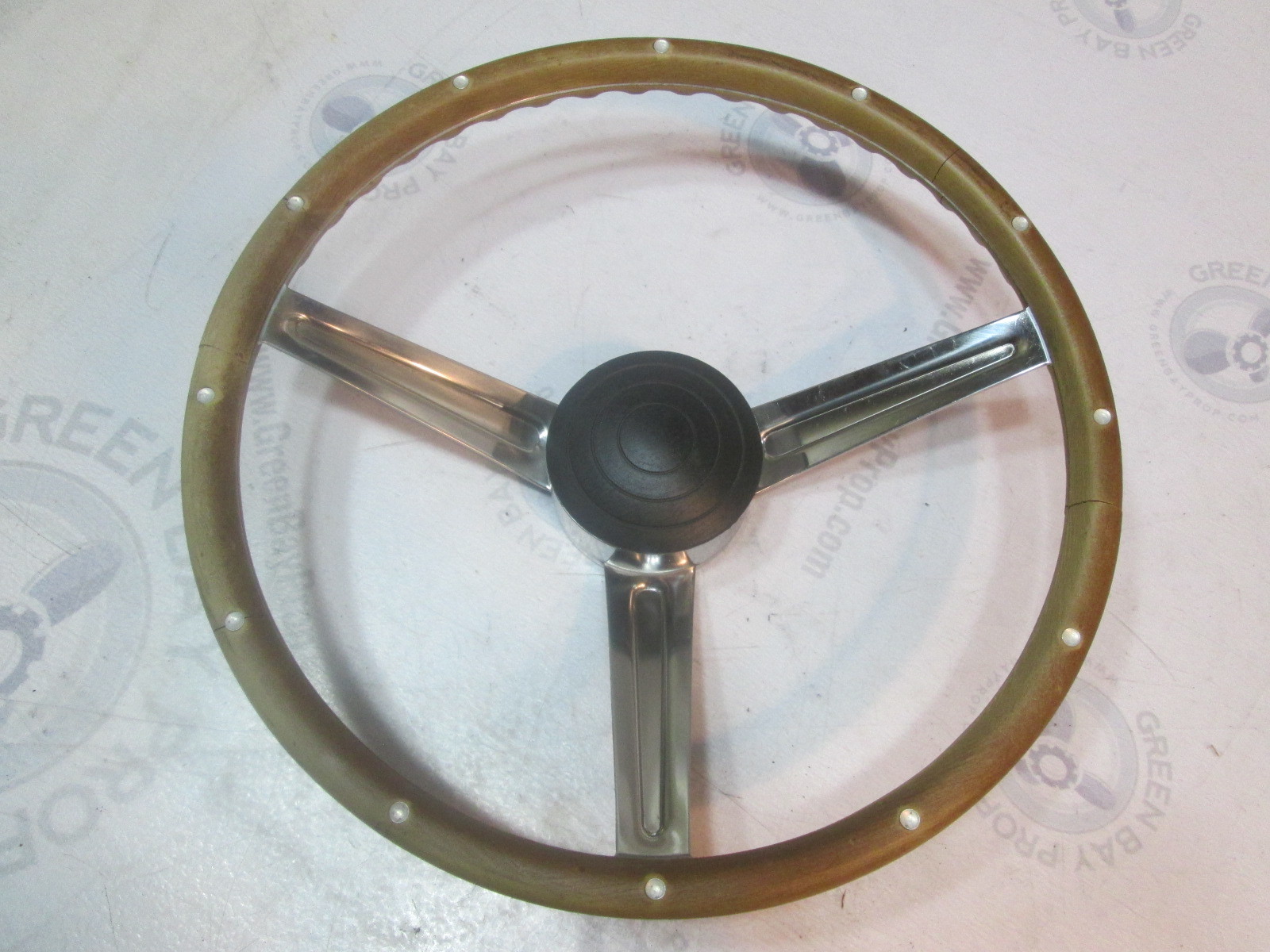 14 3/4" Boat Steering Wheel 3 Spoke Faux Wood Grain Standard Tapered