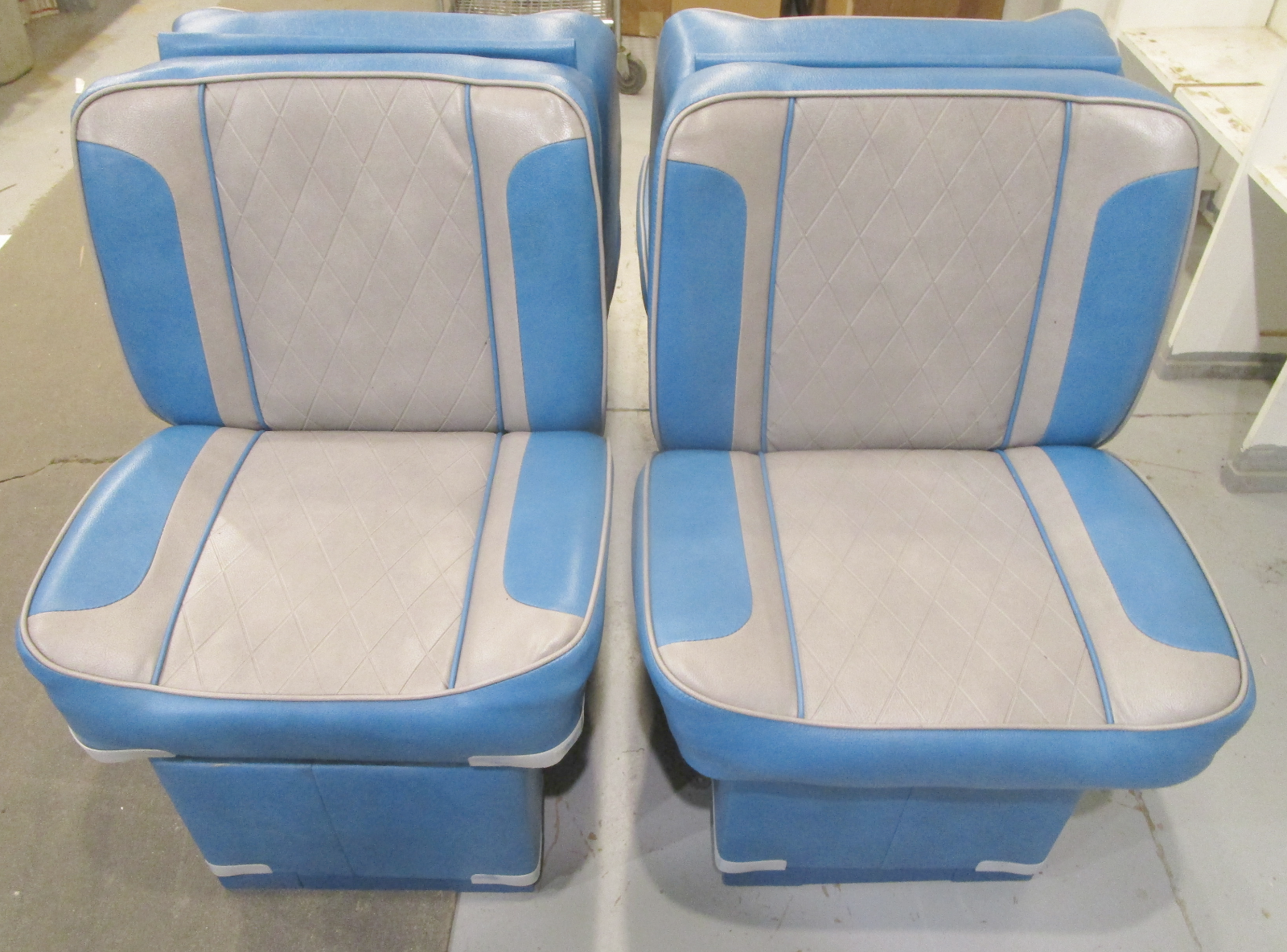 1964 StarCraft Holiday 18' Boat Folding Back to Back Seats Blue Grey Set (2) Green Bay