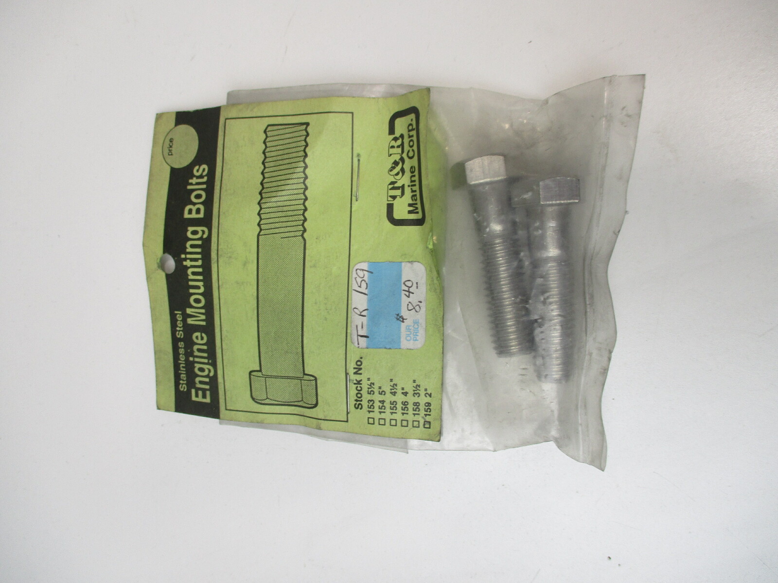 159 T & R Marine (2) 2" Stainless Steel Outboard Engine Mounting Bolts