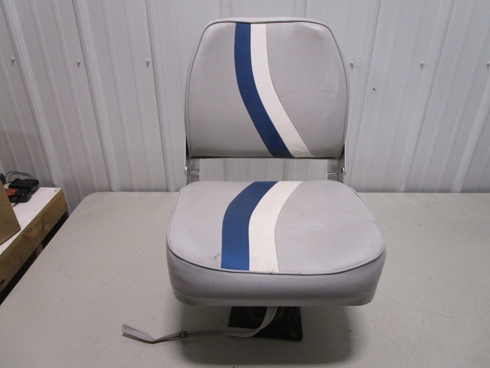 Marine Boat Folding Grey Blue White Seat With 7" Pedestal