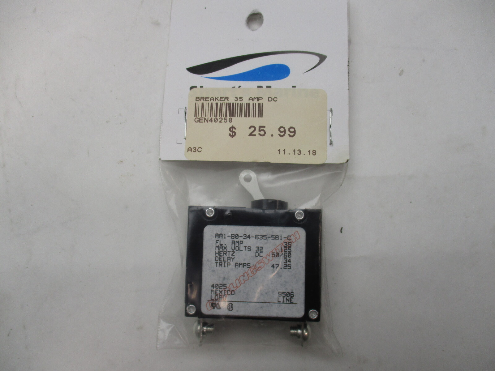 ANCOR Marine Grade Circuit Breaker Single Pole White Toggle 35 Amp AC/250 DC/65