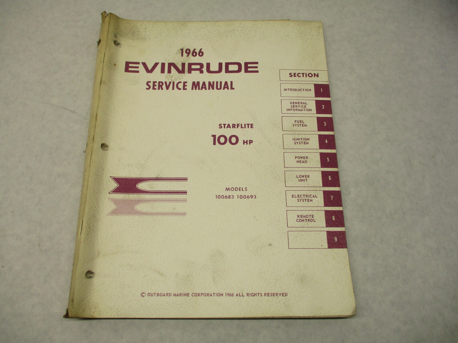 4286 OMC 1966 Evinrude Outboard Service Repair Manual 100 HP Starflite 100683 GBP006107
