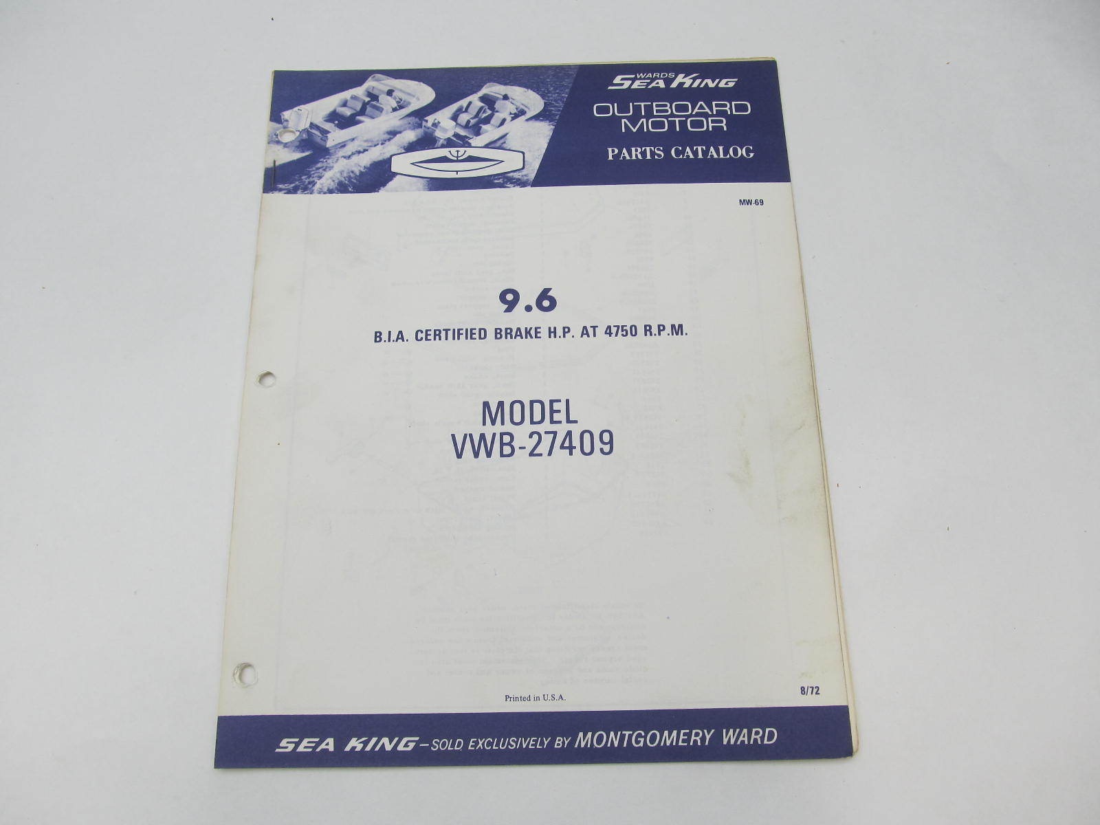Outboard Motor Parts Catalog for Wards Sea King 9.6 HP 1973 VWB27409