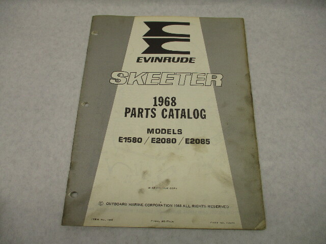 1968 Evinrude Skeeter Snowmobile Parts Catalog E1580 E2080 E2085