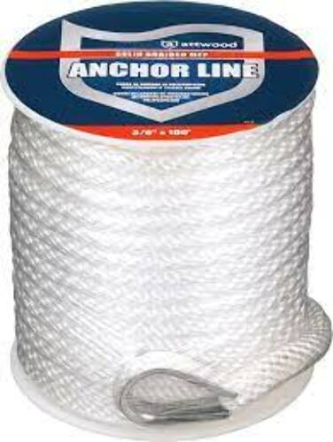 Attwood 3/8" x 100' Solid Braided MFP White Anchor Line With Thimble