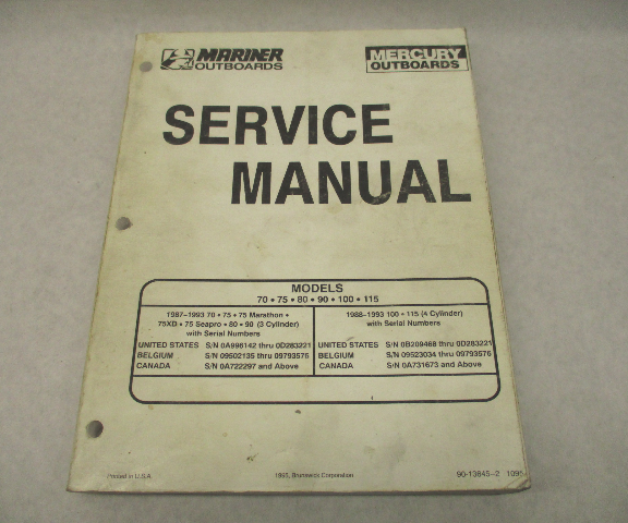 90-13645-2 1095 Mercury Mariner Outboard Service Manual 70-115 HP 1987-1993
