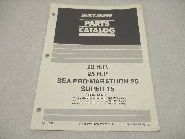 90-18583 1993 Quicksilver Outboard Parts Catalog for 20-25 HP Mercury Mariner