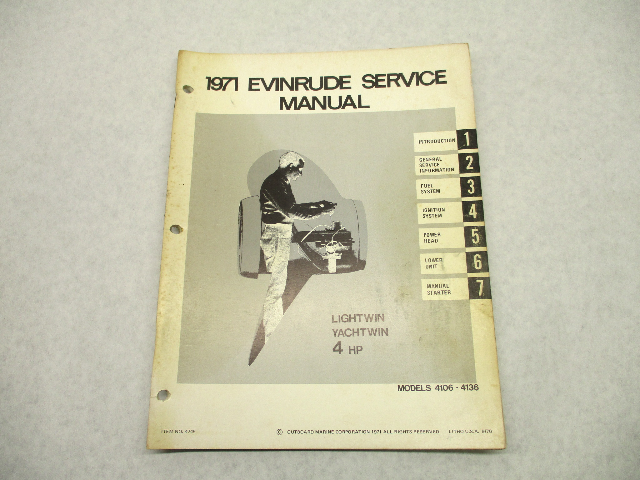 1971 Evinrude Outboard Service Manual 4 HP Lightwin Yachtwin 4106 4136
