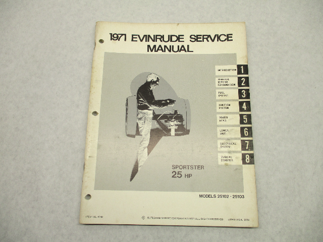4749 OMC 1971 Evinrude Outboard Service Repair Manual 25 HP Sportster 25102 25103
