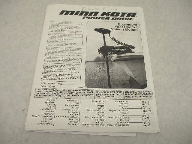 Minn Kota Power Drive Bowmount Foot Conrol Trolling Motor Owner's Manual