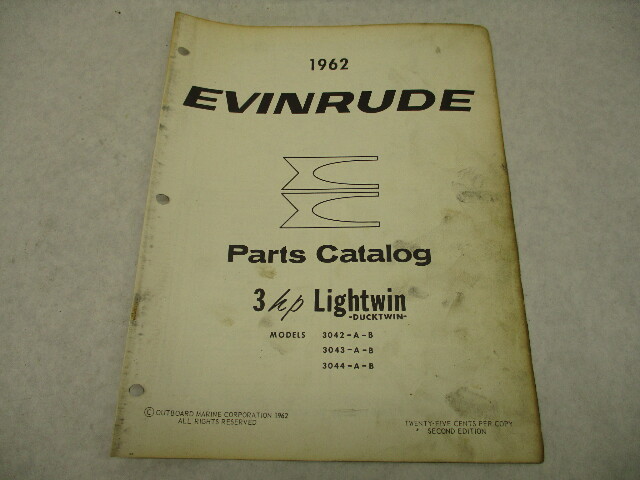 1962 2nd Ed Evinrude Outboard Parts Catalog 3 HP Lightwin-Ducktwin 3042 3043 3044