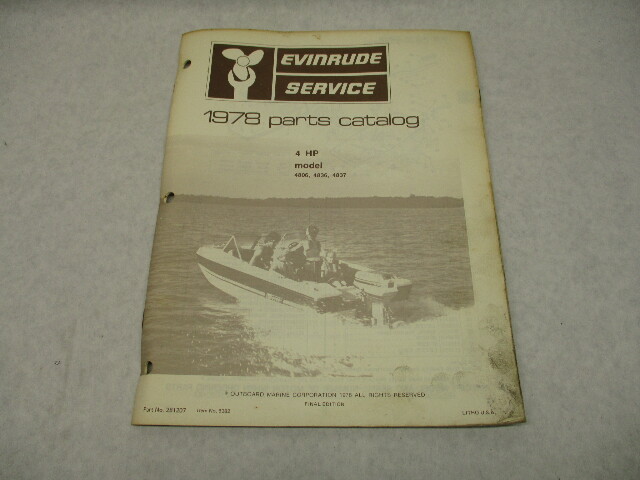 281207 Evinrude 1978 Outboard 4 HP Parts Catalog Models 4806 4836 4837