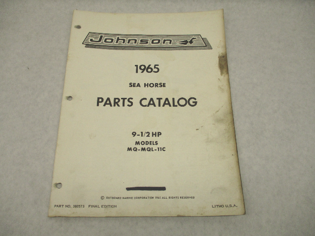 380573 1965 Johnson Sea-Horse Outboard Parts Catalog 9.5 HP MQ-MQL-11C