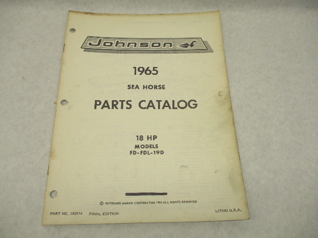 380574 1965 Johnson Sea-Horse Outboard Parts Catalog 18 HP FD-FDL-19D