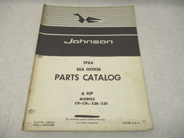 381412 1966 Johnson Sea-Horse Outboard Parts Catalog 6 HP CD-CDL-23B-23E