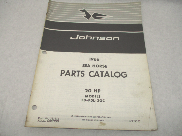 381415 1966 Johnson Sea-Horse Outboard Parts Catalog 20 HP FD-FDL-20C