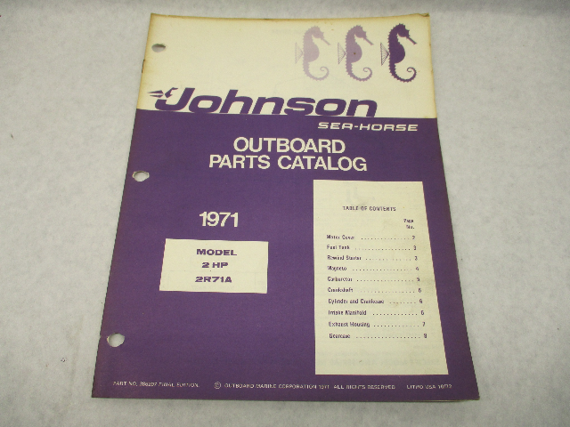 386207 1971 Johnson Sea-Horse Outboard Parts Catalog 2 HP Models 2R71A