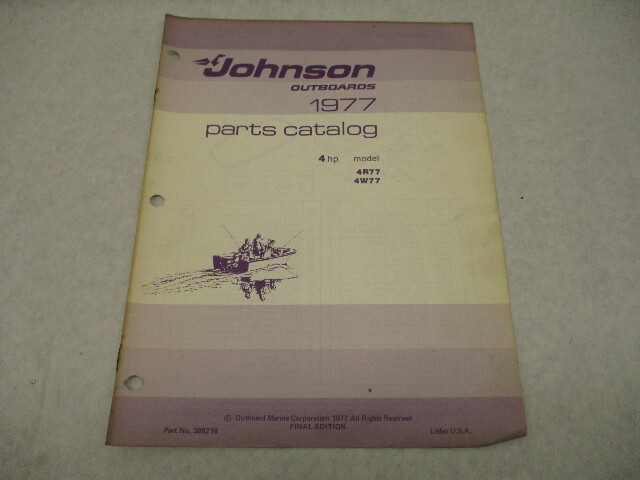388218 Johnson Outboard 1977 Parts Catalog 4 HP Models 4R77 4W77