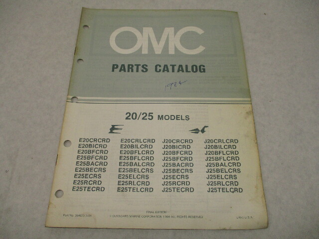 394673 OMC Evinrude Johnson 1984 Outboard 20 & 25 HP Parts Catalog