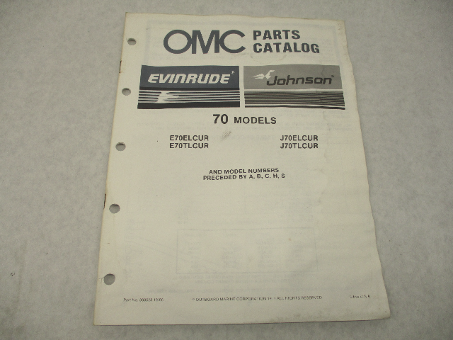 398628 OMC Evinrude Johnson 1987 Outboard 70 HP Parts Catalog