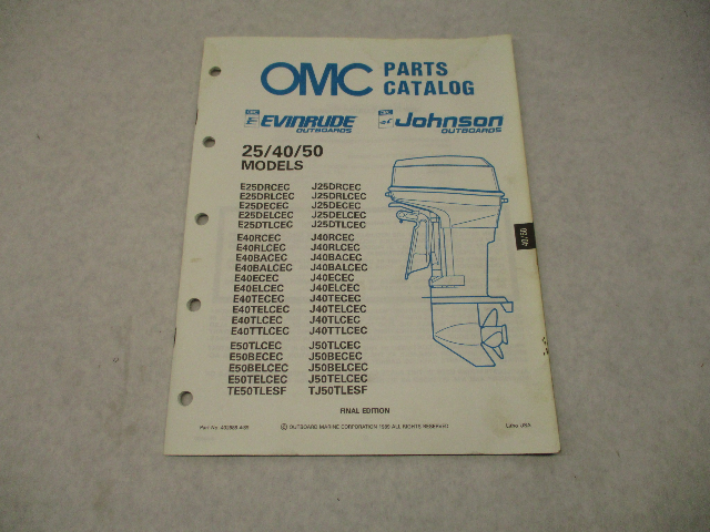 432888 OMC Evinrude Johnson 1989 Outboard 25/40/50 HP Parts Catalog