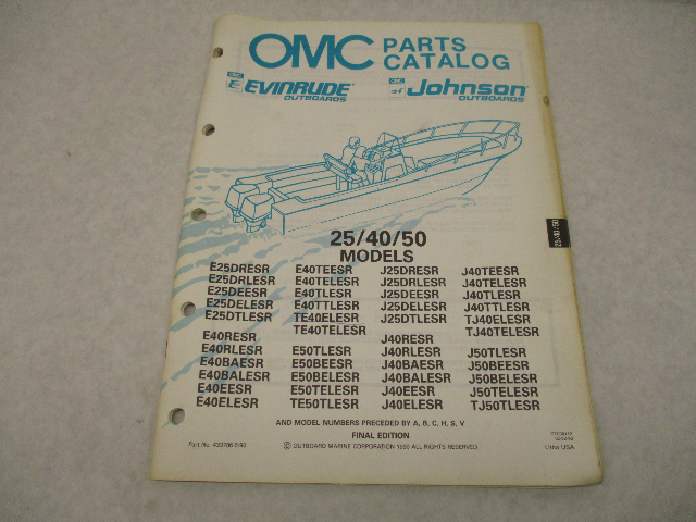 433786 1990 OMC Evinrude Johnson Outboard Parts Catalog 25 40 50 HP