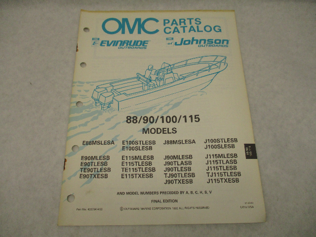 433794 1990 OMC Evinrude Johnson Outboard Parts Catalog 88-115 HP