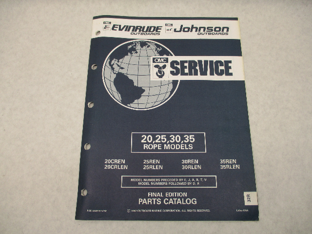 434978 1992 OMC Evinrude Johnson Outboard Parts Catalog 20-35 HP Rope Models