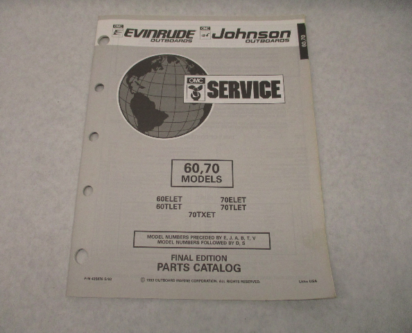 435876 1993 OMC Evinrude Johnson Outboard Parts Catalog 60-70 HP