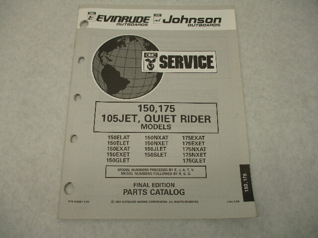 435887 1993 OMC Evinrude Johnson Outboard Parts Catalog 150, 175 HP 105JET