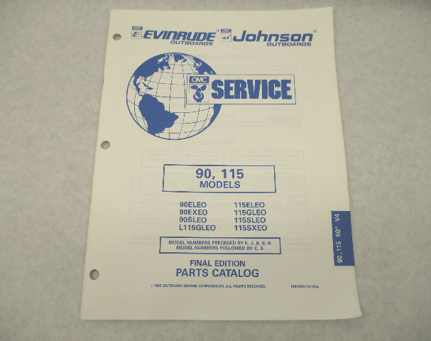 437490 OMC Evinrude Johnson 90 & 115 HP Outboard Parts Catalog 1995