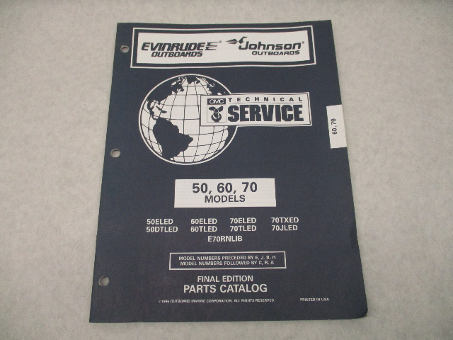 438209 OMC Evinrude Johnson 50 60 70 HP Outboard Parts Catalog 1996