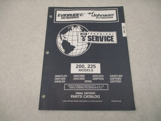 438225 OMC Evinrude Johnson 200 & 225 HP Outboard Parts Catalog 1996