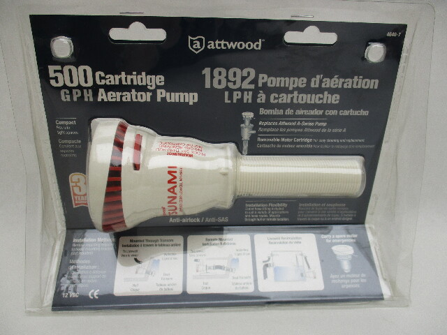 TSUNAMI CARTRIDGE LIVEWELL AERATOR PUMP-T500 Pump 500 GPH, Uses Repl. Cartridge 4620-6