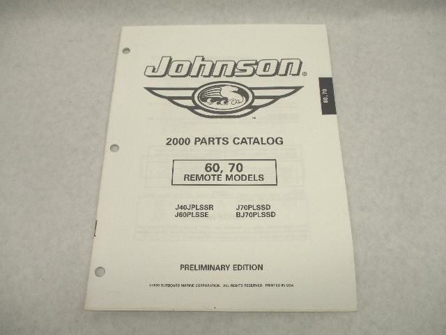 5000973 Johnson Outboard Prelim Edition Parts Catalog 60 70 HP Remote 2000