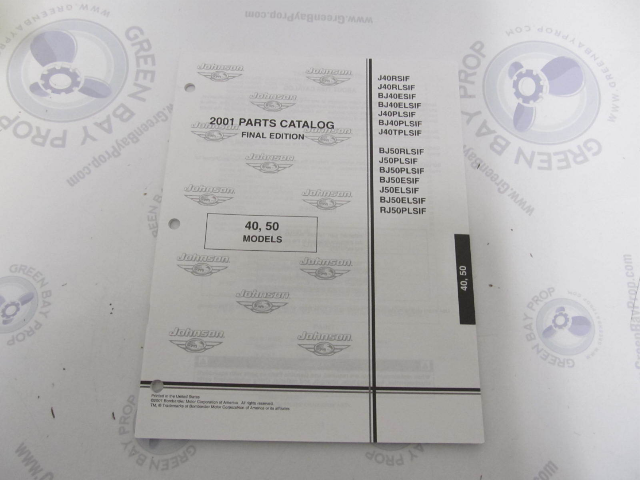5001674 OMC BRP Johnson 40 & 50 HP Outboard Parts Catalog 2001
